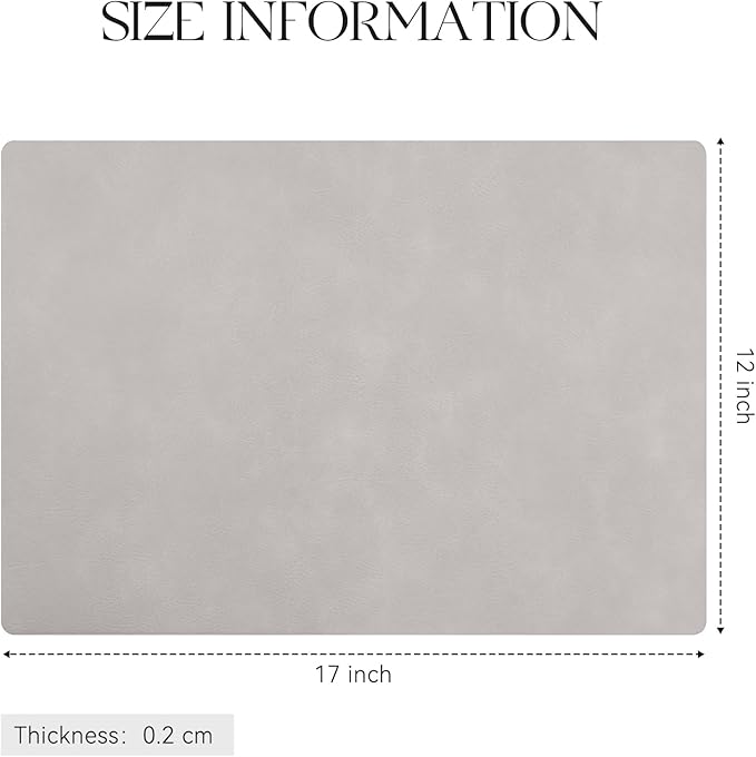 MOSAYT Vinyl Placemats Set of 8-12 X 17 Inch - Faux Leather 100% Waterproof Oil-Proof Wipeable PU Place Mats, Heat Resistant Reversible Table Mats for Kitchen, Dining, Outdoor (Light Grey)