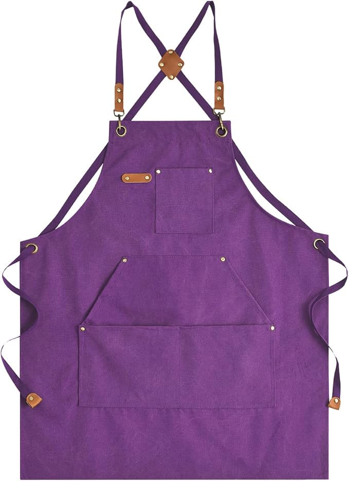 Aoomzoon Canvas Aprons for Men Chef Apron, Work Apron with Large Pockets - 16oz Heavy Duty Cross Back, BBQ, Cooking