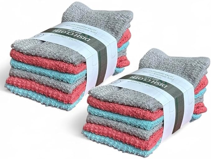 12-Pack, 100% Cotton Ribbed Bar Mops Dish Cloths, Dish Towels, Super Absorbent, Multi-Purpose for Home, Kitchen, and Bar Cleaning. Size: 12 x 12 Inches.