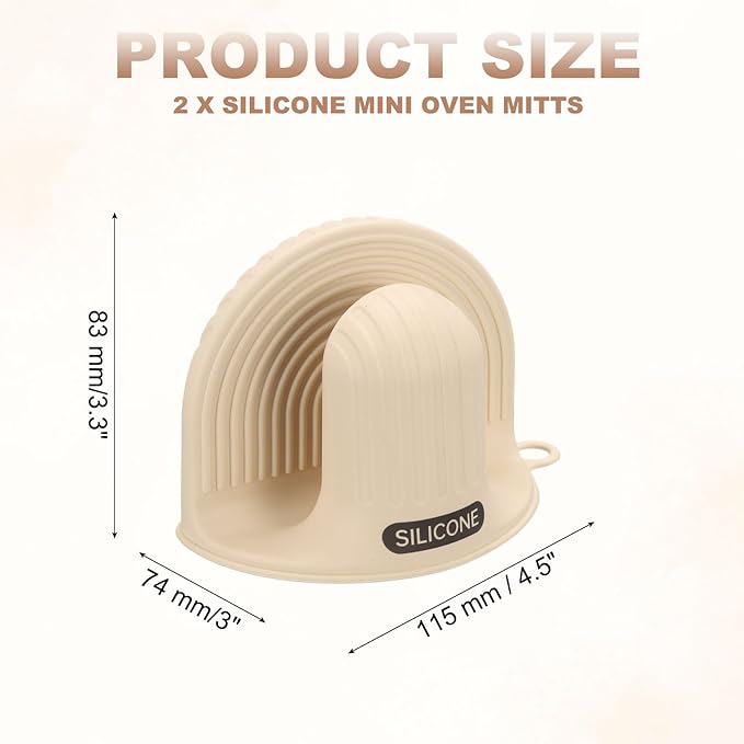 uxcell 2 Pcs Silicone Oven Mitts, Heat Resistant Mini Oven Gloves Silicone Pot Holders Mini Finger Protector Cooking Pinch Grips for Air Fryer Kitchen Cooking & Baking, Beige