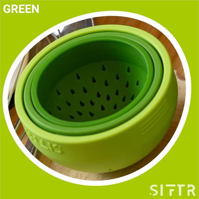 (GREEN) Nesting Can Strainer Mini Colander Set - Space Saving Small Colanders and Strainers - Multi Use Kitchen Gadget - Silicone Can Strainer