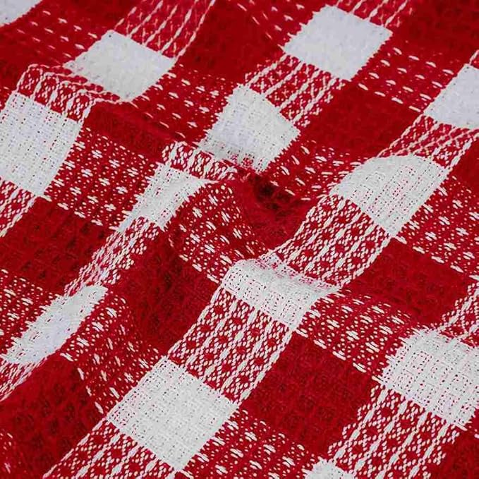 Blue Needles Set of 8 Waffle Weave Check Plaid Dish Cloths, 12x12 Inches 100% Cotton Dish Towels for Kitchen, Ultra Soft & Absorbent Kitchen Towels for Quick Drying Spring Summer - Burgundy & White