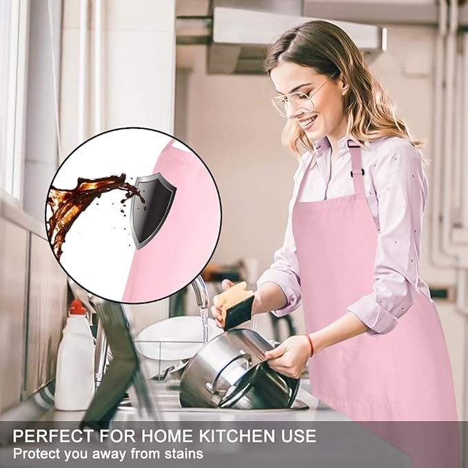 Jubatus 2 Pack 100% Cotton Aprons with 2 Pockets Cooking Chef Kitchen Adjustable Bib Apron for Women Men, Pink