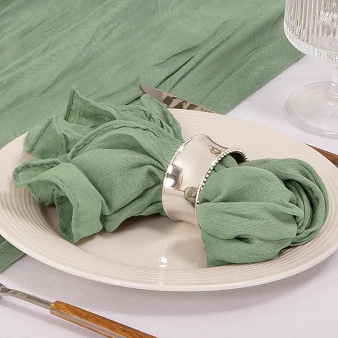 MLMC 10 Pack Sage Green Cheesecloth Napkins Bulk Washable Cloth Napkins Set of 10 21"x21" Rustic Boho Gauze Dinner Table Napkins for Wedding Bridal Shower Baby Shower Party Decor