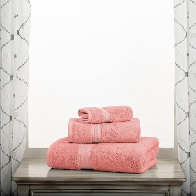 SUPERIOR Egyptian Cotton Pile 3 Piece Towel Set, Includes 1 Bath, 1 Hand, 1 Face Towel/Washcloth, Ultra Soft Luxury Towels, Thick Plush Essentials, Guest Bath, Spa, Hotel Bathroom, Tea Rose