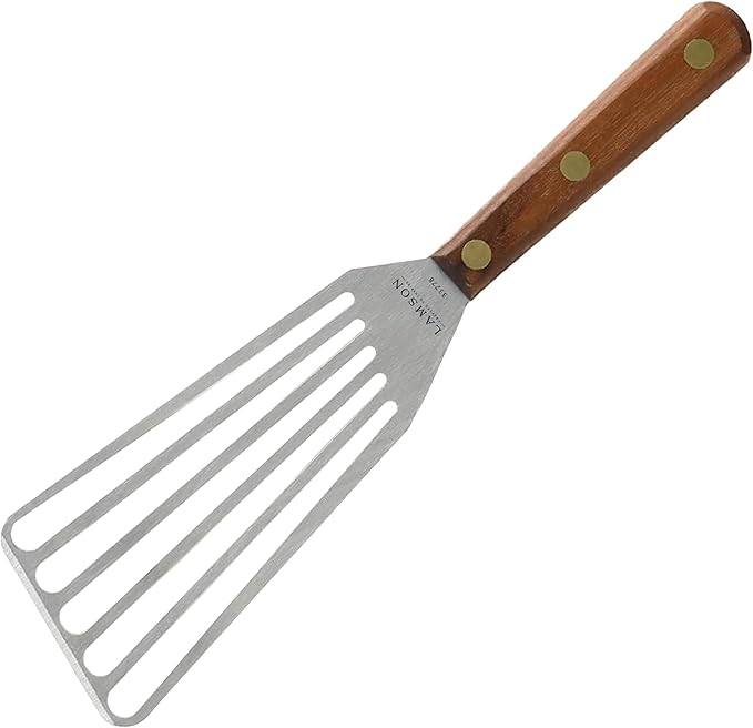 Lamson Metal Spatula Slotted Turner - 3' x 6" Stainless Flipper with Walnut Handle, Left-Hand - Chef's Frying Fish Turner, Metal Grilling Spatula
