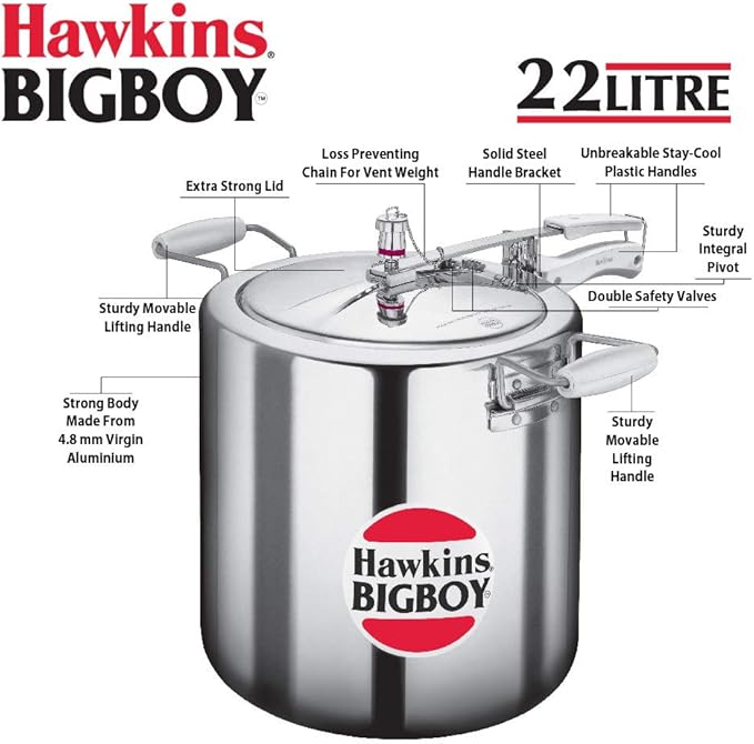 Hawkins Bigboy Aluminum Pressure Cooker, 22 Litres