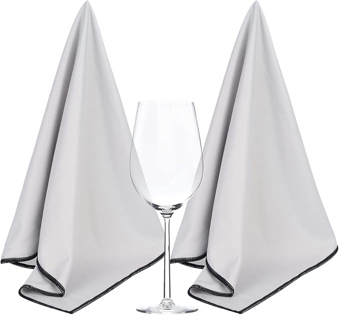 SINLAND Microfiber Glass Polishing Cloths Large Size Thick Lintless Drying Towels for Wine Glasses Stemware Dishes Stainless Appliances 20 Inch X 25 Inch Pack of 2 Grey