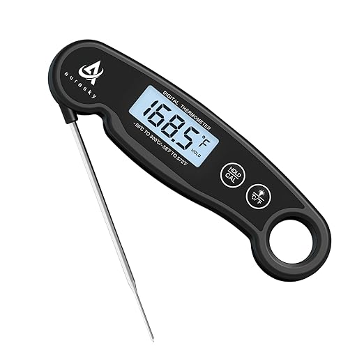 Instant-Read Meat Thermometer Digital for Cooking and Grilling, Waterproof Food Thermometer with Backlight, Calibration & Hold Function for Kitchen, BBQ, Deep Fry, Candy, Liquid (Black)