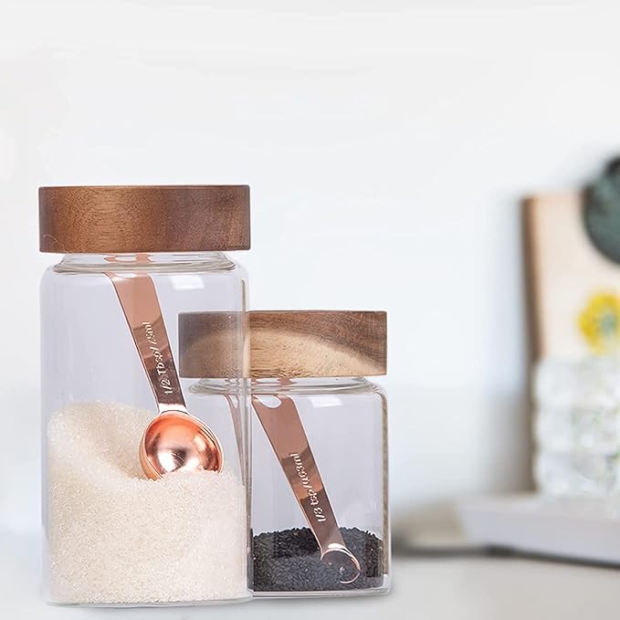 Tablespoons Teaspoons Measure Spoon Set of 6, Copper Plated Metal Measuring Spoons for Measuring Dry or Liquid Ingredients Spice for Kitchen Baking Cooking, Rose Gold Measuring Scoops Gift Set