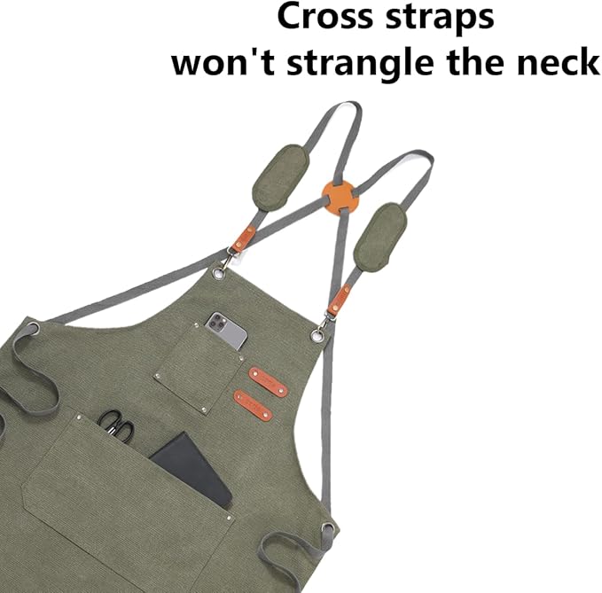 Chef Apron-Cross Back Apron for Men Women with Adjustable Straps and Large Pockets,Canvas