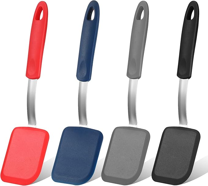 Gejoy 4 Pcs Silicone Cookie Spatula Turner Mini Brownie Spatula Flexible Silicone Spatulas Nonstick Cookware Heat Resistant No Scratch Flipper Baking Utensils for Egg Pancake(Gray, Blue, Black, Red)