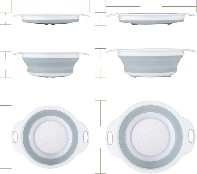 Colander Collapsible, Kitchen Strainer Colander, Collapsible Colander with Extendable Handles for Draining Veggies, Pasta,Fruit, Includes 6, 4 Quart Over the Sink Strainer Folding and 2 Quart Round