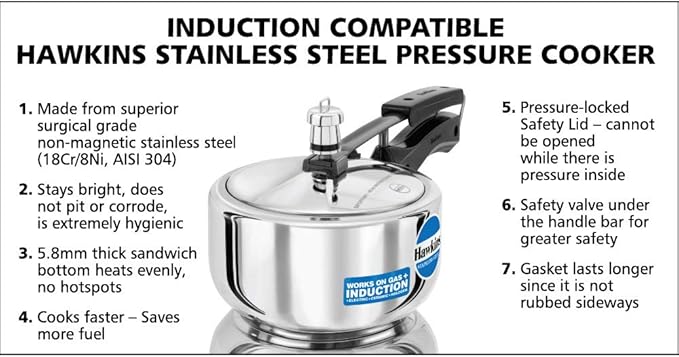 Hawkins B25 Pressure cooker, 2 Litre, Silver