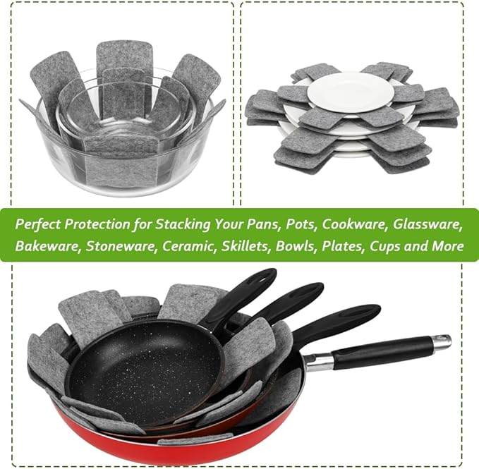 BOYAN Pot and Pan Protectors, Thicker Felt Pan Pot Separators for Stacking, Set of 12 & 3 Different Sizes, Cookware Protectors for Stacking Skillet Ceramic Saucepan Glassware