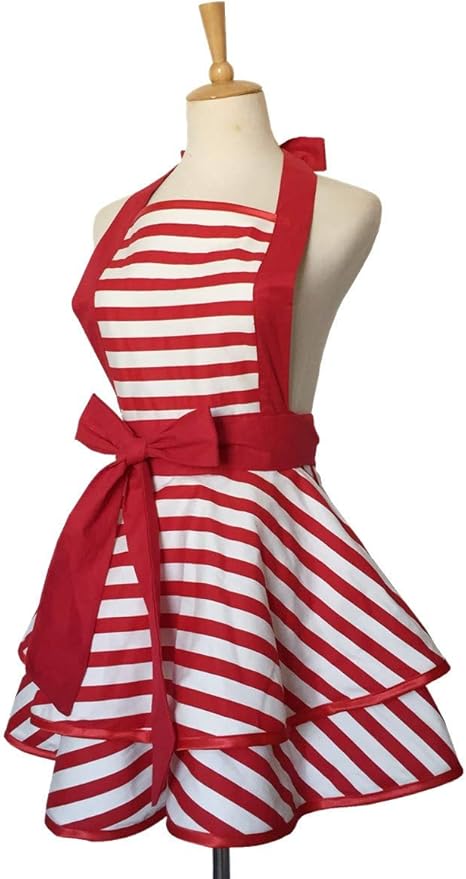 Hyzrz Lovely Handmade Cotton Retro Aprons for Women Girls Cake Kitchen Cook Apron for Mother's Gift (Red)