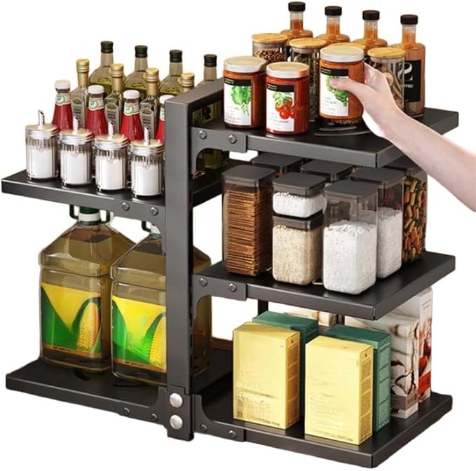 adjustable Pot and Pan Organizer for Cabinets - Heavy Duty No Drill Storage Rack, Fits 20 Inch Deep Shelves, Space Saving Under Shelf Design (each layer Max Load 15lbs)