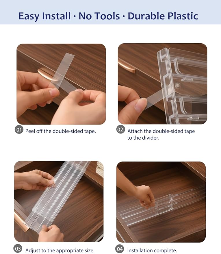 Clear Drawer Dividers with Non-Slip Adhesive, 5 Pack Adjustable Drawer Dividers for Clothes & Makeup, 3.15" Deep Plastic Drawer Separators for Dresser, Baby Nursery & Bathroom Cabinet