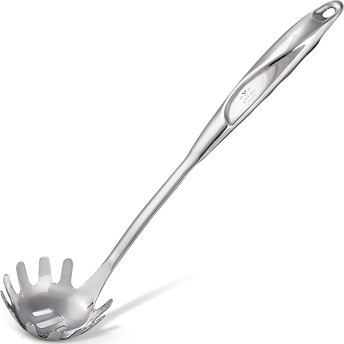 Zulay Kitchen Stainless Steel Spaghetti Spoon - 12” Pasta Spoon with Teeth & Draining Holes - Rust-Resistant Pasta Fork for Noodles & Pasta - Dishwasher Safe Utensil for Everyday Use