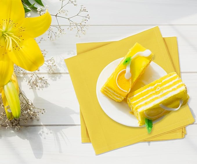 Yellow Cloth Napkins 100% Cotton Set of 12, 18 x18 inch, Summer Cloth Napkins for Table Decor for Dinner, Soft Comfortable and Reusable (Jasmine Yellow)