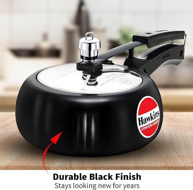 Hawkins 2 Litre Contura Black Pressure Cooker, Hard Anodised Inner Lid Cooker, Handi Cooker, Small Cooker, Black (CB20)