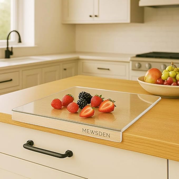 Acrylic Cutting Board with Counter Lip, Clear Cutting Boards for Countertop Protector, Non-Slip Dough Mat for Kitchen Counter, Aesthetic Kitchen Decor Gadgets House Warming Gifts New Home(20"x16")