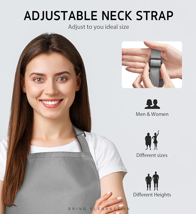 Syntus Apron for Men Women, Adjustable Cooking Kitchen Chef Aprons with 2 Pockets, Cotton/Polycotton/Polyester