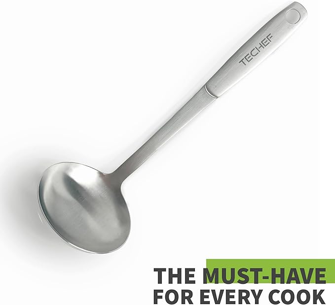 TECHEF - ChefCore 304 Stainless Steel Ladle with Ergonomic Handle, One-Piece Unibody Design, Rustproof & Heat Resistant, 9" Serving Utensil – Made in Korea