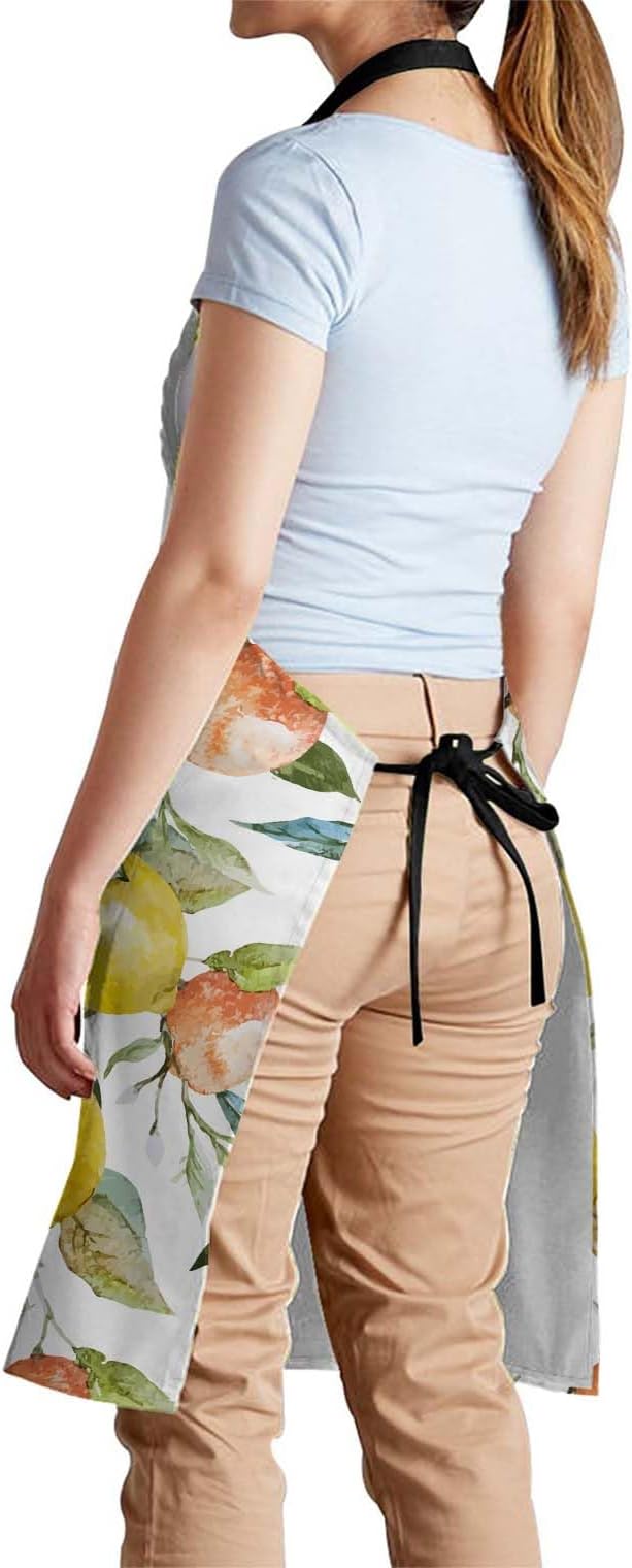 oFloral Watercolor Lemon Pattern Apron Unisex Adjustable Bib Apron, Cooking Kitchen Chef Apron, Women Men Apron for Home Kitchen, Restaurant, Coffee house