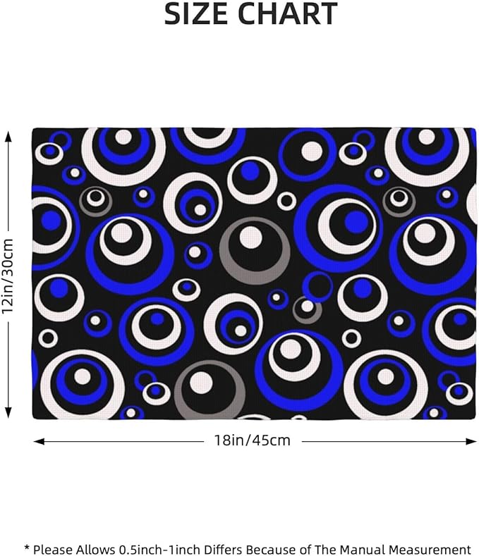 Blue Black Geometric Circle Linen Placemats Set of 4, Washable Heat Resistant Table Mats for Dining Table Kitchen, Tech - Themed Party Wedding Outdoor Holiday, Modern Home Decor, 12" x 18" Place Mats