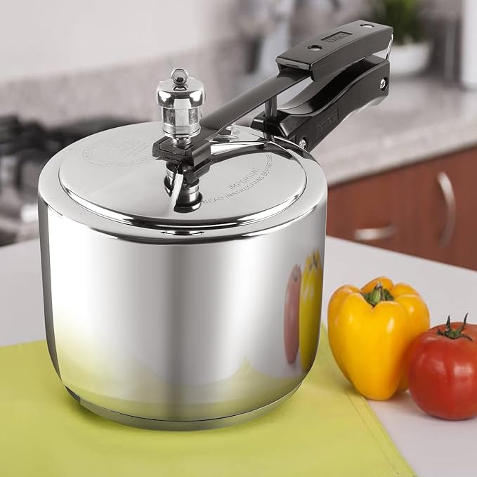 Vinod Stainless Steel Inner Lid Pressure Cooker with Sandwich Base Induction and Gas Compatible 118.5 oz ISI & CE Certified 2-Year