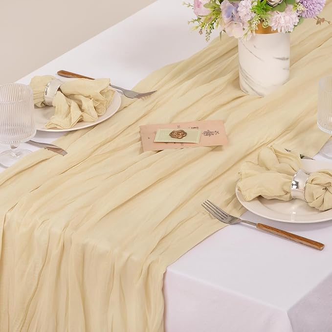 MLMC 24 Pack Champagne Cheesecloth Napkins Boho Rustic Gauze Sand Cloth Napkins Washable 21"x21" for Wedding Birthday Anniversary Dinner Decor