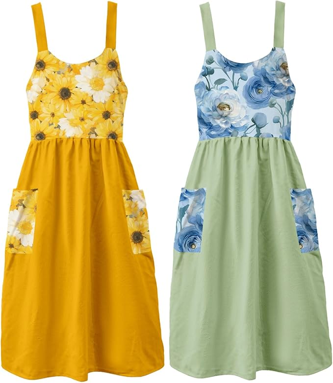 Uaussi Cotton Linen Apron Cross Back Work Apron for Women with Pockets Pinafore Dress X Cross Halter Apron for Chef Gardening