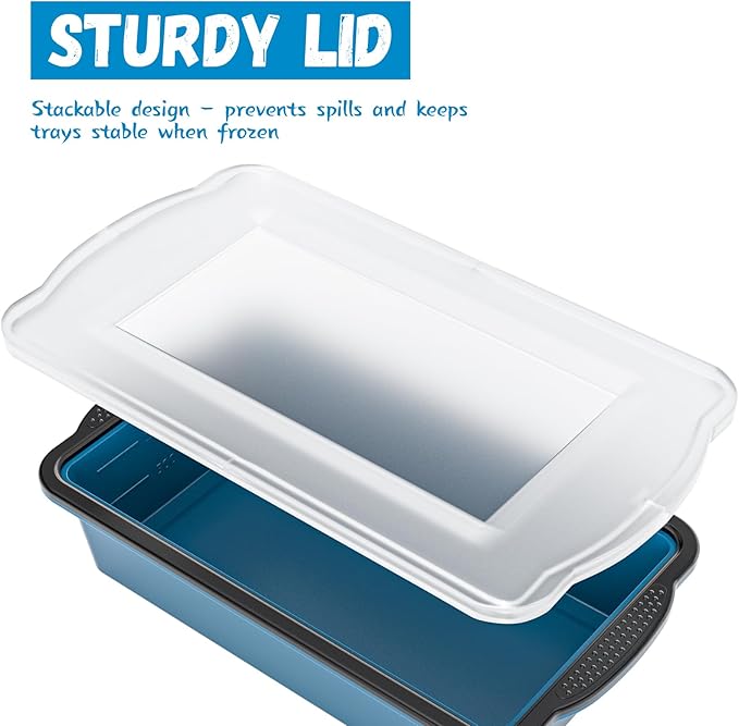 GORCI Silicone Freezer Tray With Lid, 2 Large 4 Cup Large Soup Freezer Molds Container for Meal Prepping, Ice Cube Tray, Perfect for Storing Leftovers, Sauces, Lasagna, 2-Pack