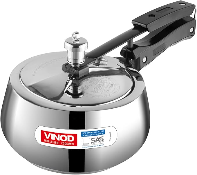 Vinod Europa Stainless Steel Inner Lid Pressure Cooker - 3 Litre | Handi Shape | Sandwich Bottom Cooker | Induction and Gas Base | ISI and CE certified