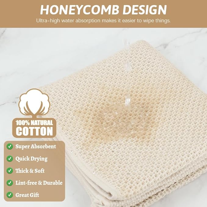 Niallant 12 Pack Cotton Kitchen Towels, Soft & Absorbent Dish Rags, 12x12 Inch