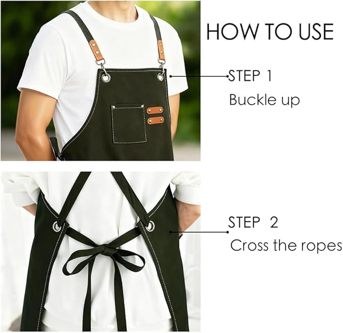 Chef Apron for Women Men with Pockets, Cotton Canvas Cross Back Adjustable Gardening Apron