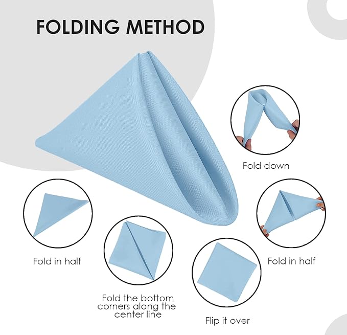 Avalon Kitchen Light Blue Cloth Napkins Bulk (Pack of 24) - 100% Polyester Dinner Linen Napkins Cloth Washable & Reusable - Durable with Hemmed Edges - Ideal for Parties and Weddings (17x17 Inches)