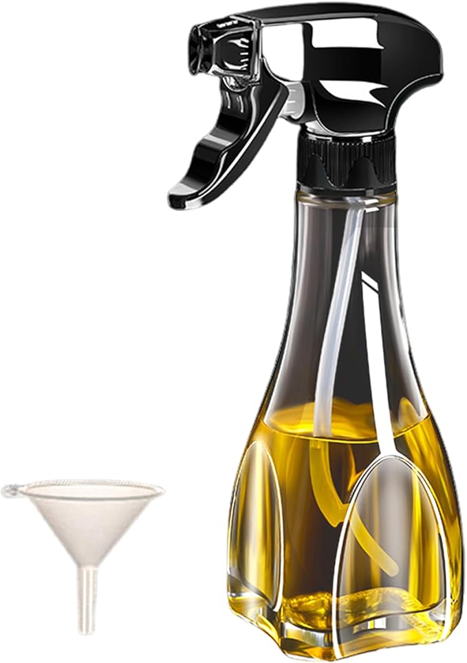 Oil Sprayer, Oil Sprayer for Cooking 240ml Sealed with High-Pressure Nozzle Adjustable Push-Type Spray Bottle with Non-slip Base & Handle for Oils, Vinegars, Cooking