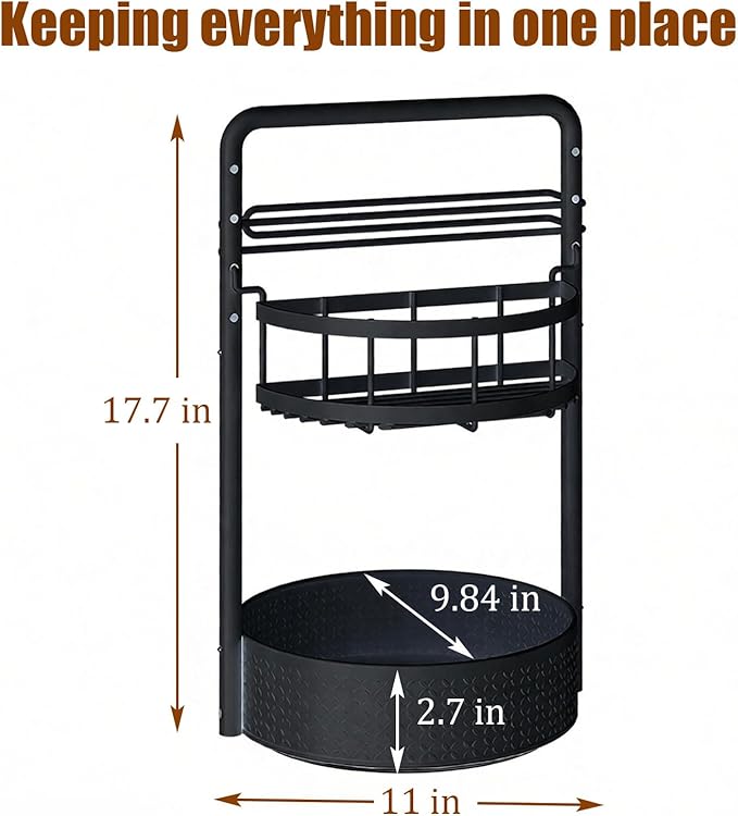 JEESA Rotating Spice Rack with Paper Towel Holder, 2 Tier Lazy Susan for Spices, Sturdy Iron Seasoning Organizer for Kitchen Countertop, Black