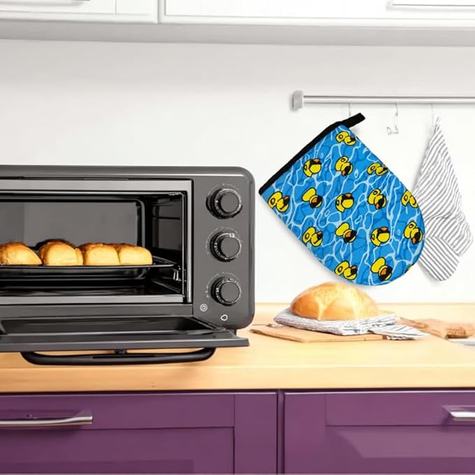 Yellow Duck Oven Mitts, High Heat Resistant Kitchen Oven Gloves, Mini Silicone Oven Mitts, Non-Slip Grip Surfaces and Hanging Loop for Grilling, Baking, Cooking and Microwave, Gift