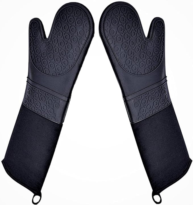 Extra Long Professional Silicone Oven Mitts with Quilted Liner, Durable Heat Resistant Oven Gloves, Heat Resistant Oven Gloves,2pcs