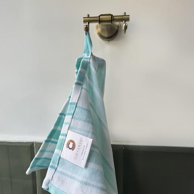 THE COVERS Premium 100% Cotton Kitchen Towels in Serene Aqua Mist Colors | Set of 6 Lavishly Large Towels (20.5”x30.5”) | Handy Hanging Loop for Drying | Arrives Gift-Ready, with a Signature Tote