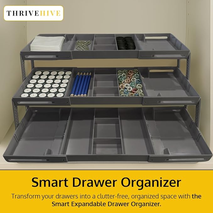 3 Tier Drawer Organizer, Multi Level Smart Drawer Organizer for Desk, Expandable Organizer for Office, Makeup, Jewelry, Kitchen, Folding Storage for Home and Office Drawers & Craft Organizer - Gary