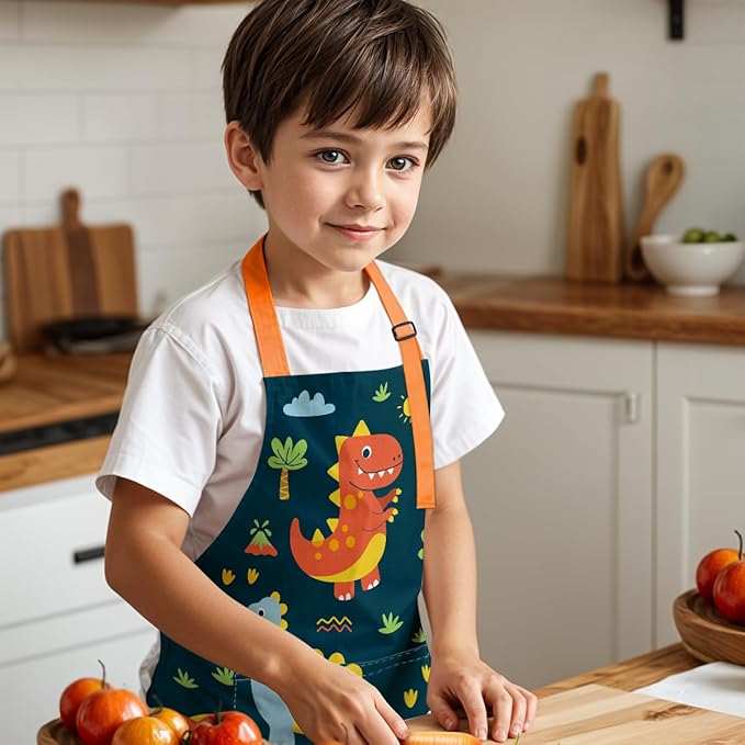 SANDJEST Kids Apron with Chefs Hat Set, Kitchen Apron Gifts