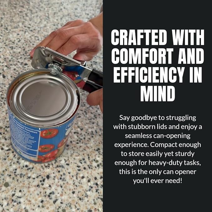 EasyTwist Heavy-Duty Manual Swing Away Can Opener with Carbon Steel Cutting Blade by B53 – Made in the USA – Comfortable Grip, Smooth Operation, Rust-Resistant, Ideal for Home or Commercial Kitchens