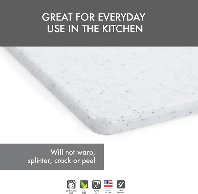 Dexas Superboard Cutting Board with Handle 9.5 x 15 inch Blue Granite, Compact Kitchen Prep Board, Dishwasher Safe, Non-Porous Poly Surface, Made in USA