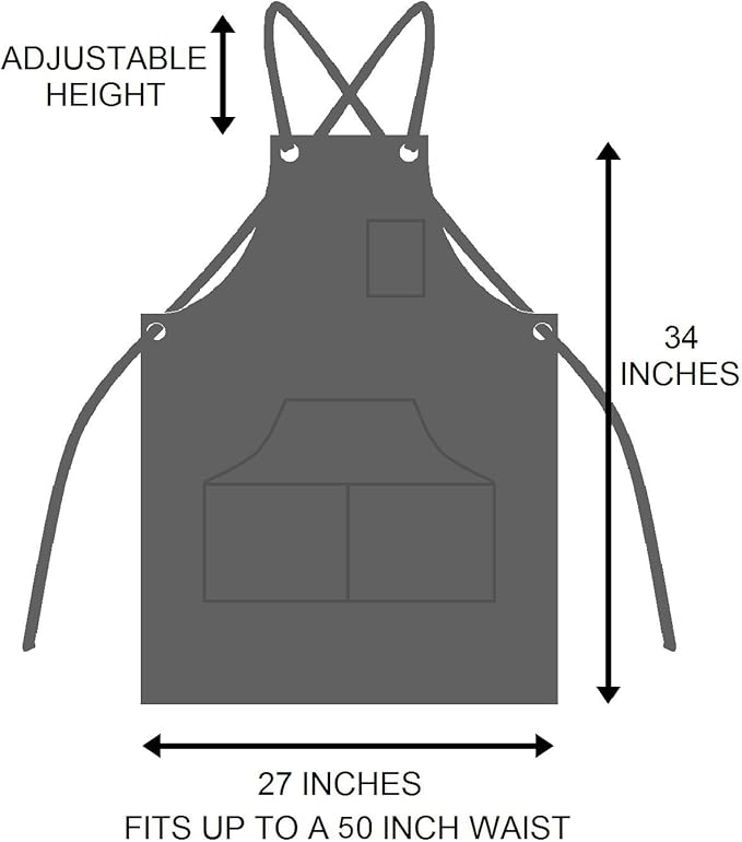 Hudson Durable Goods Heavy Duty Waxed Canvas Apron for Men and Women, Adjustable Crossback Work Apron with Tool Pockets, Water-Resistant - Fits up to XXL, Black