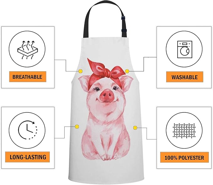 oFloral Pink Pig Apron Chefs Apron, Cooking and Baking Apron for Men and Women, Kitchen Aprons, Butchers Apron, BBQ & Catering Bibs, 27 X 31 Inch