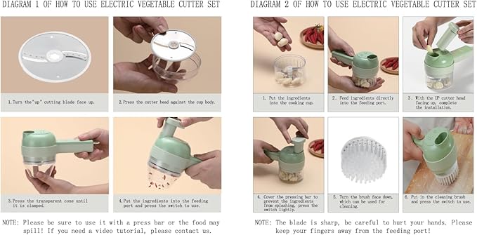 4 in 1 Electric Vegetable chopper hand held, Ninja Food Chopper, Mini Fruit Slicer,Garlic Chopper,Egg whisk and Meat Mincer,Handheld Veggie Cutter for Salad